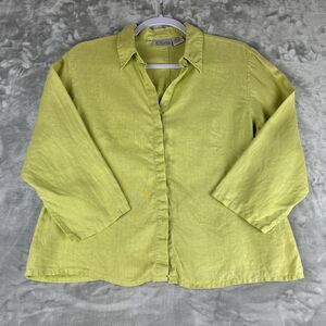 Willi Smith 100% Linen Blouse Women's Medium Light Green Button Up Casual (0949)